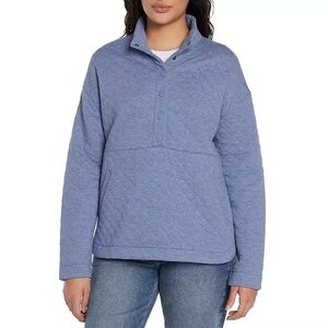Eddie Bauer Women's Blue Quilted Kangaroo Pocket Pullover